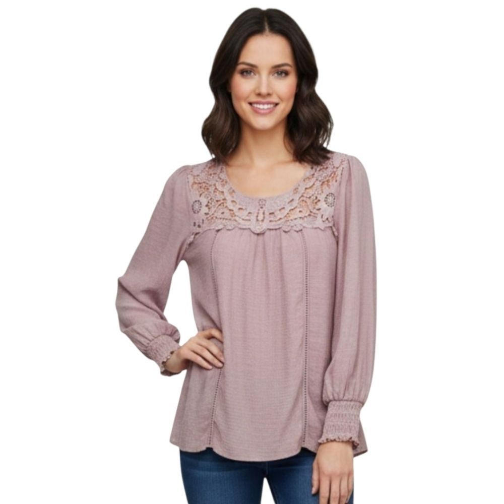 Anthropologie Fig & Flower Lace Yoke Top Lined Boho Romantic Mauve Dusty Pink S